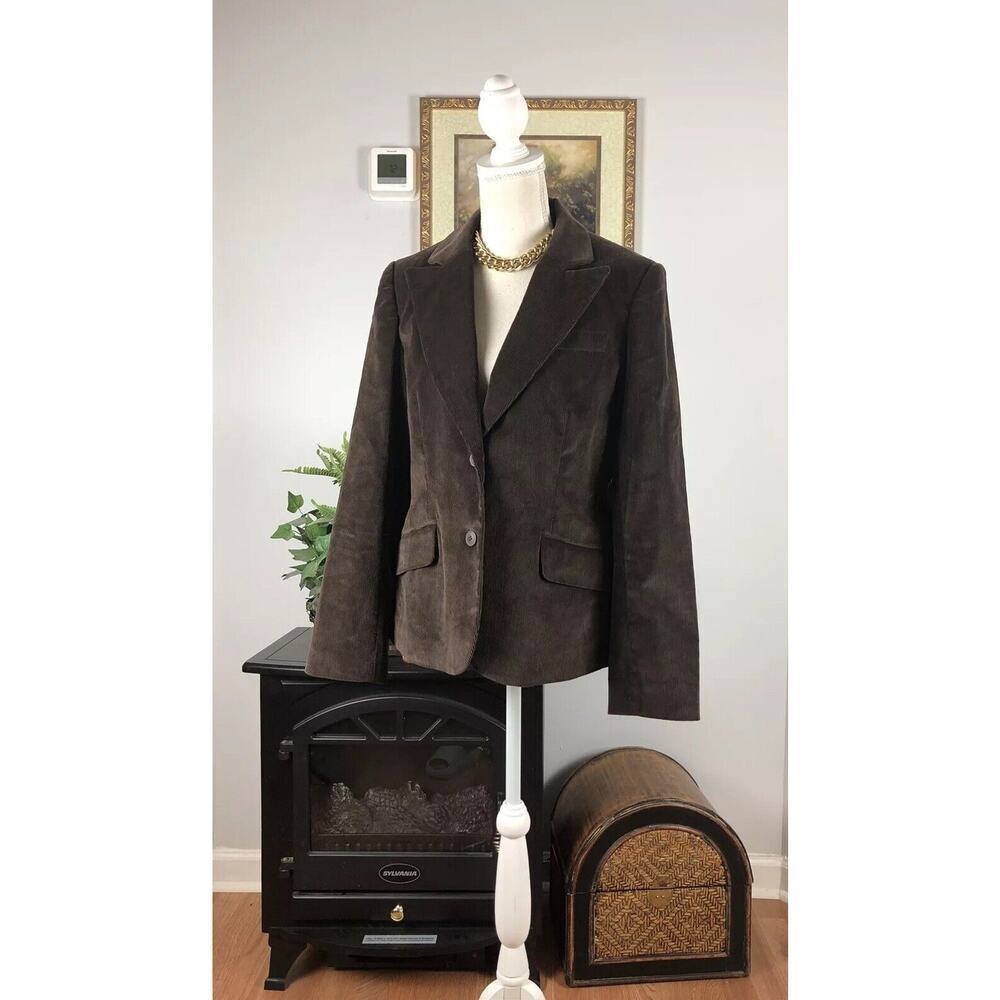 Rafaella Brown Collar Lapel Long Sleeve 2 Button Faux Pockets Jacket 10 Corduroy
